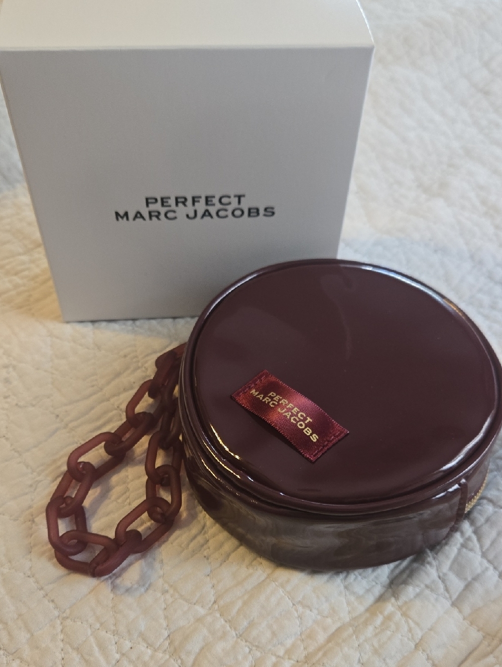Marc Jacobs Round Key & Card Holder in Deep Plum Makeup Bag Wristlet
